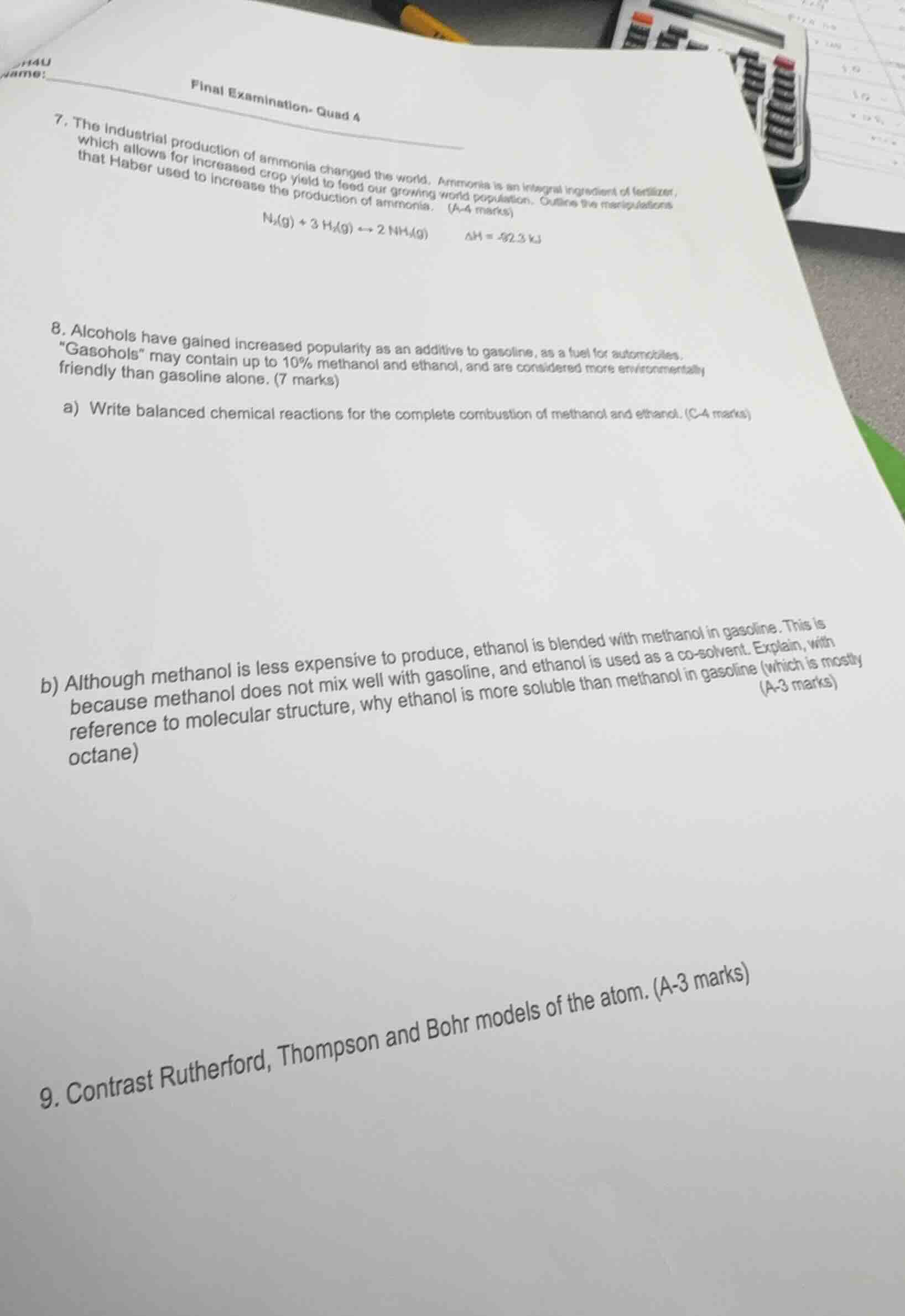 final examination- quad 4 7. the industrial production of ammonia chang…