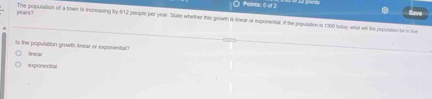 the population of a town is increasing by 612 people per year. state wh…