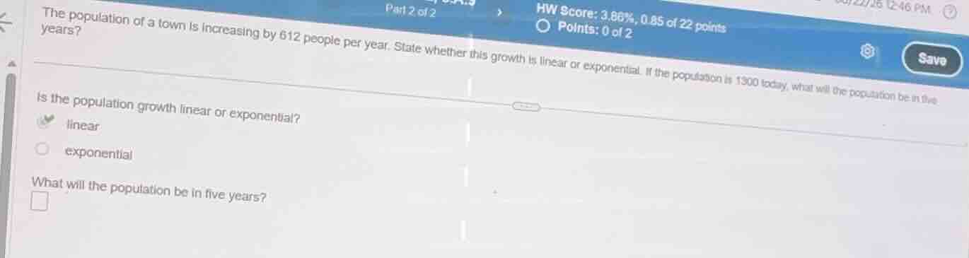 the population of a town is increasing by 612 people per year. state wh…