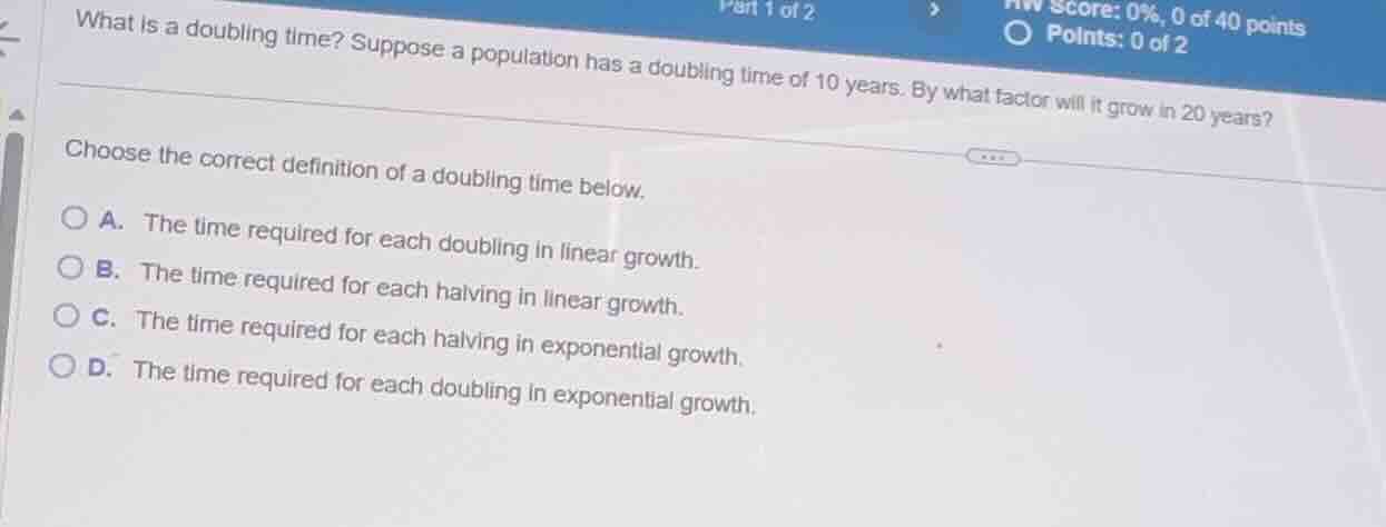 what is a doubling time? suppose a population has a doubling time of 10…