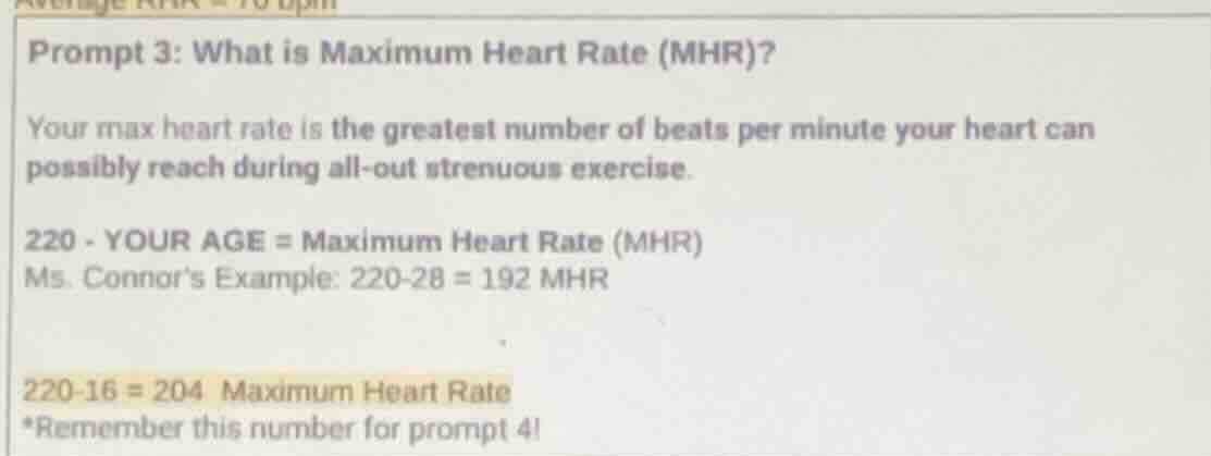 prompt 3: what is maximum heart rate (mhr)? your max heart rate is the …