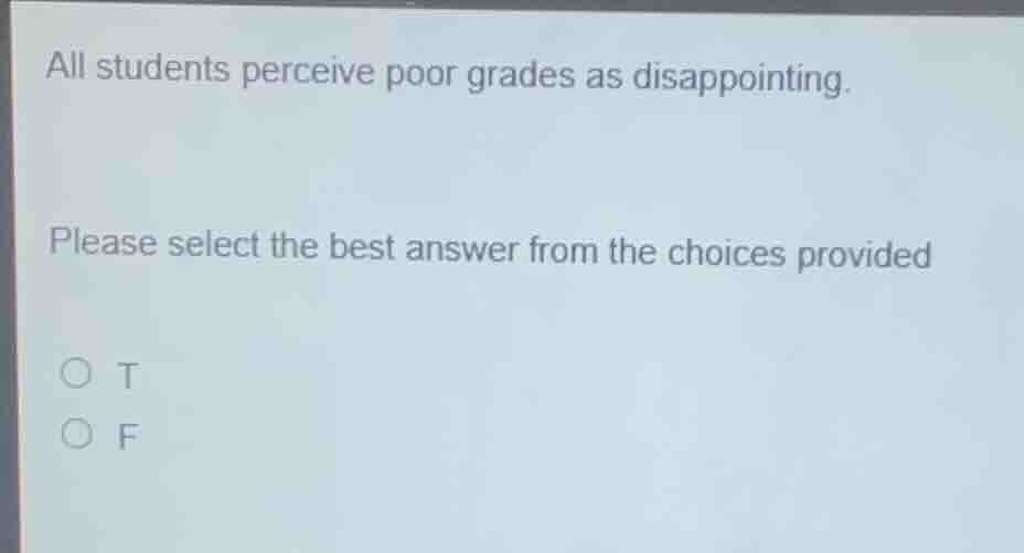 all students perceive poor grades as disappointing. please select the b…