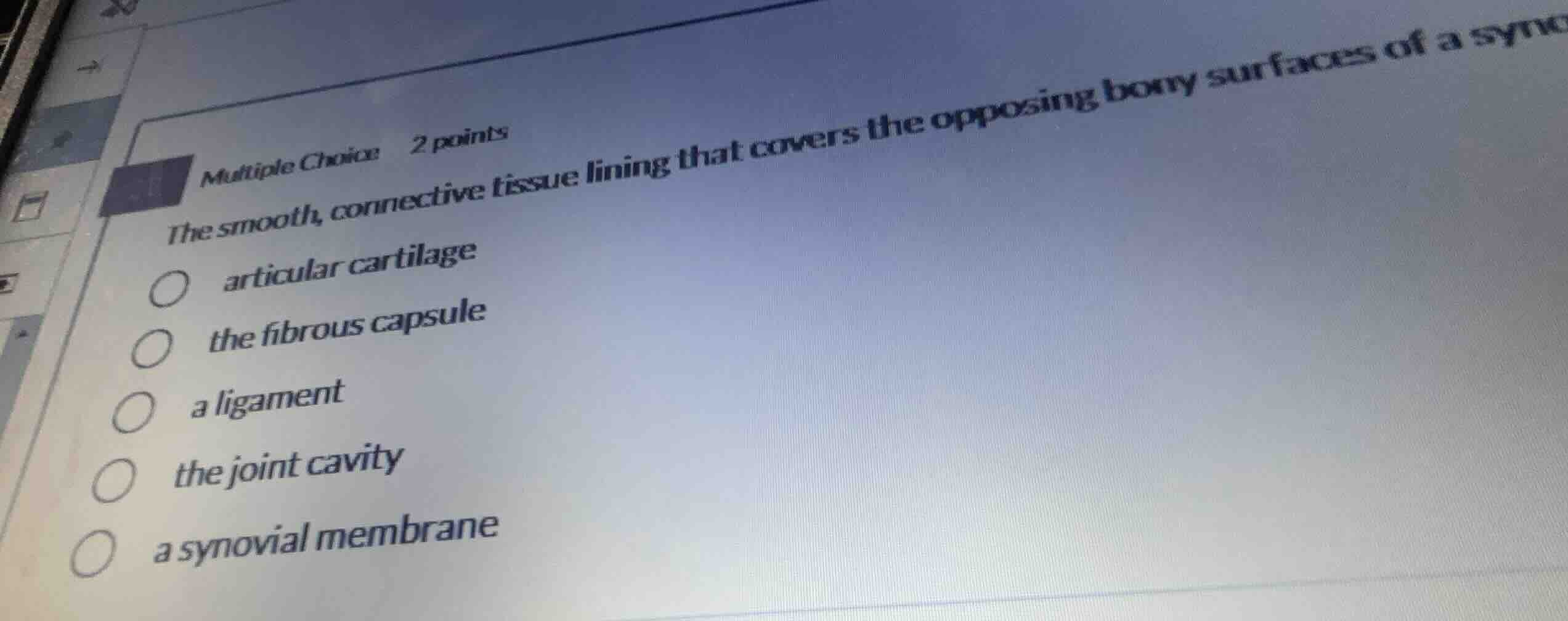 multiple choice 2 points the smooth, connective tissue lining that cove…