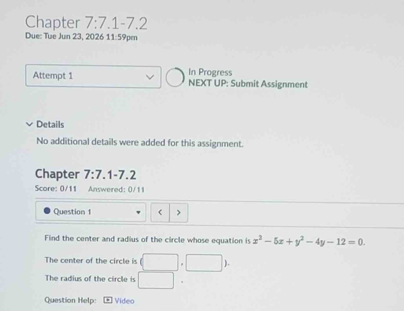 chapter 7:7.1-7.2 due: tue jun 23, 2026 11:59pm attempt 1 in progress n…