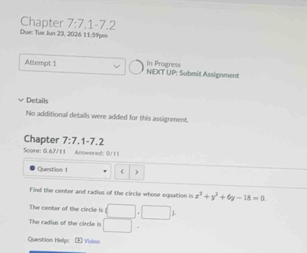 chapter 7:7.1-7.2 due: tue jun 23, 2026 11:59pm attempt 1 in progress n…