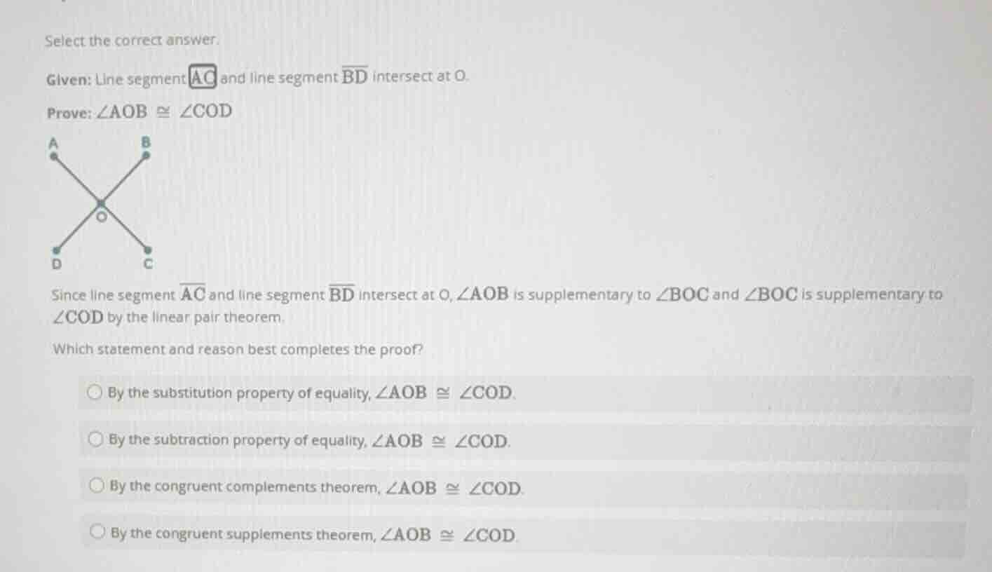 select the correct answer. given: line segment \\(\\overline{ac}\\) and…