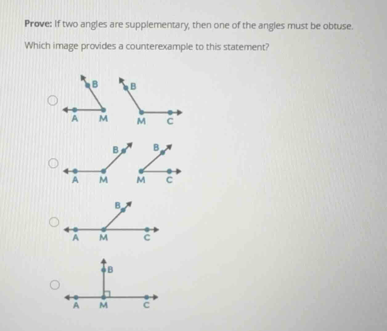 prove: if two angles are supplementary, then one of the angles must be …