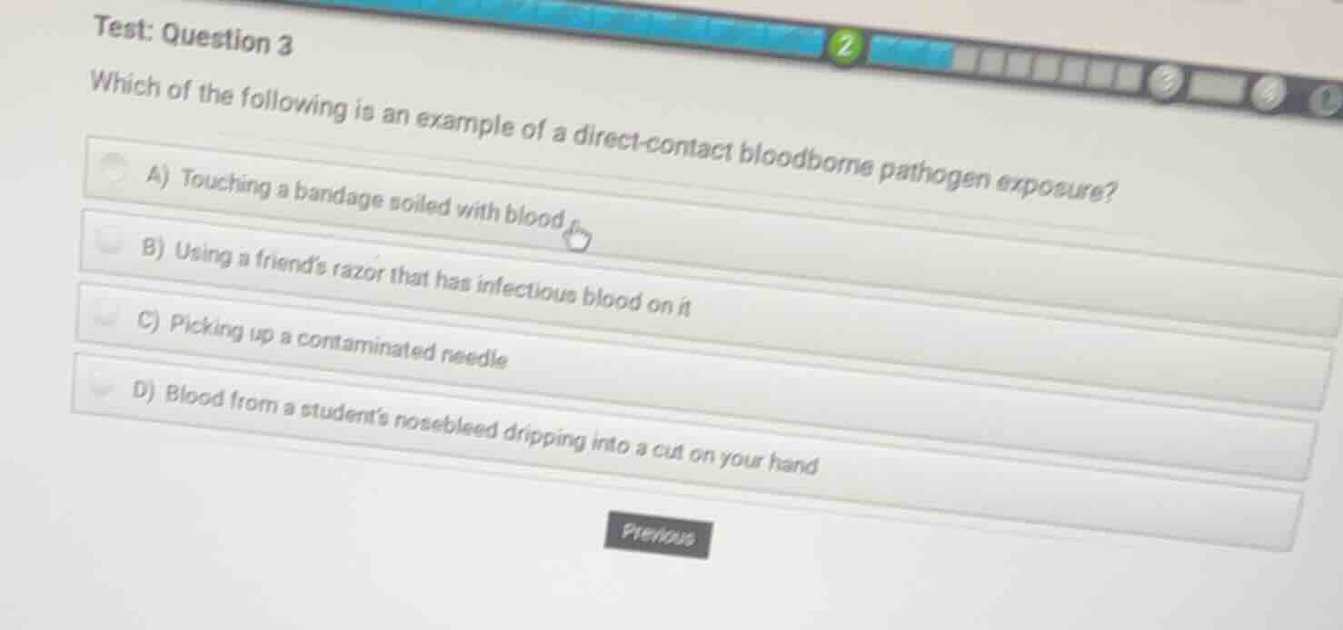 which of the following is an example of a direct-contact bloodborne pat…