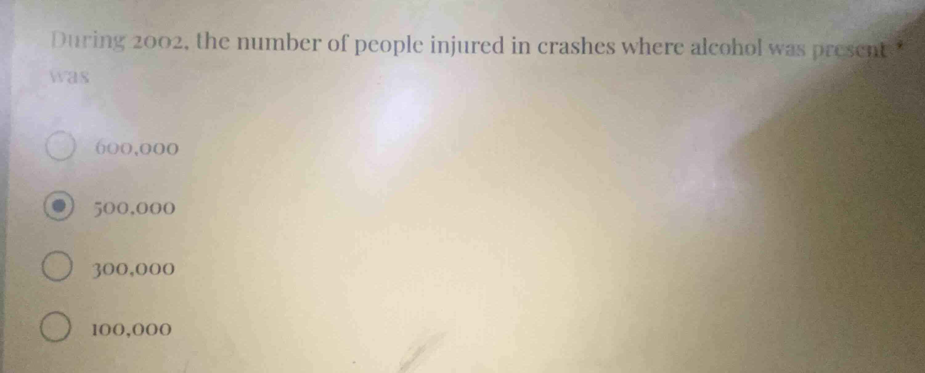 during 2002, the number of people injured in crashes where alcohol was …