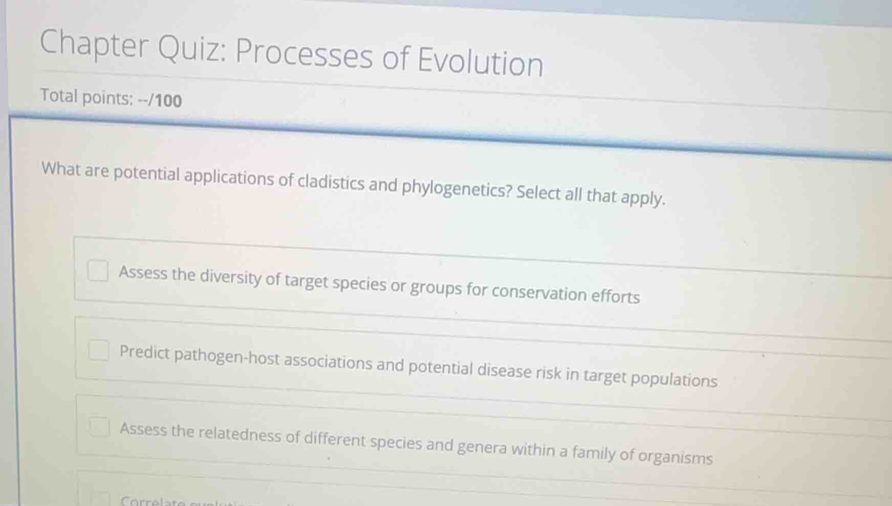 chapter quiz: processes of evolution total points: --/100 what are pote…