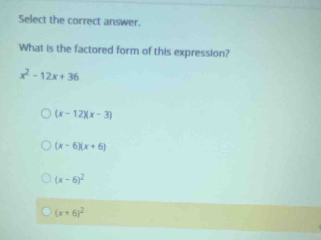 select the correct answer. what is the factored form of this expression…