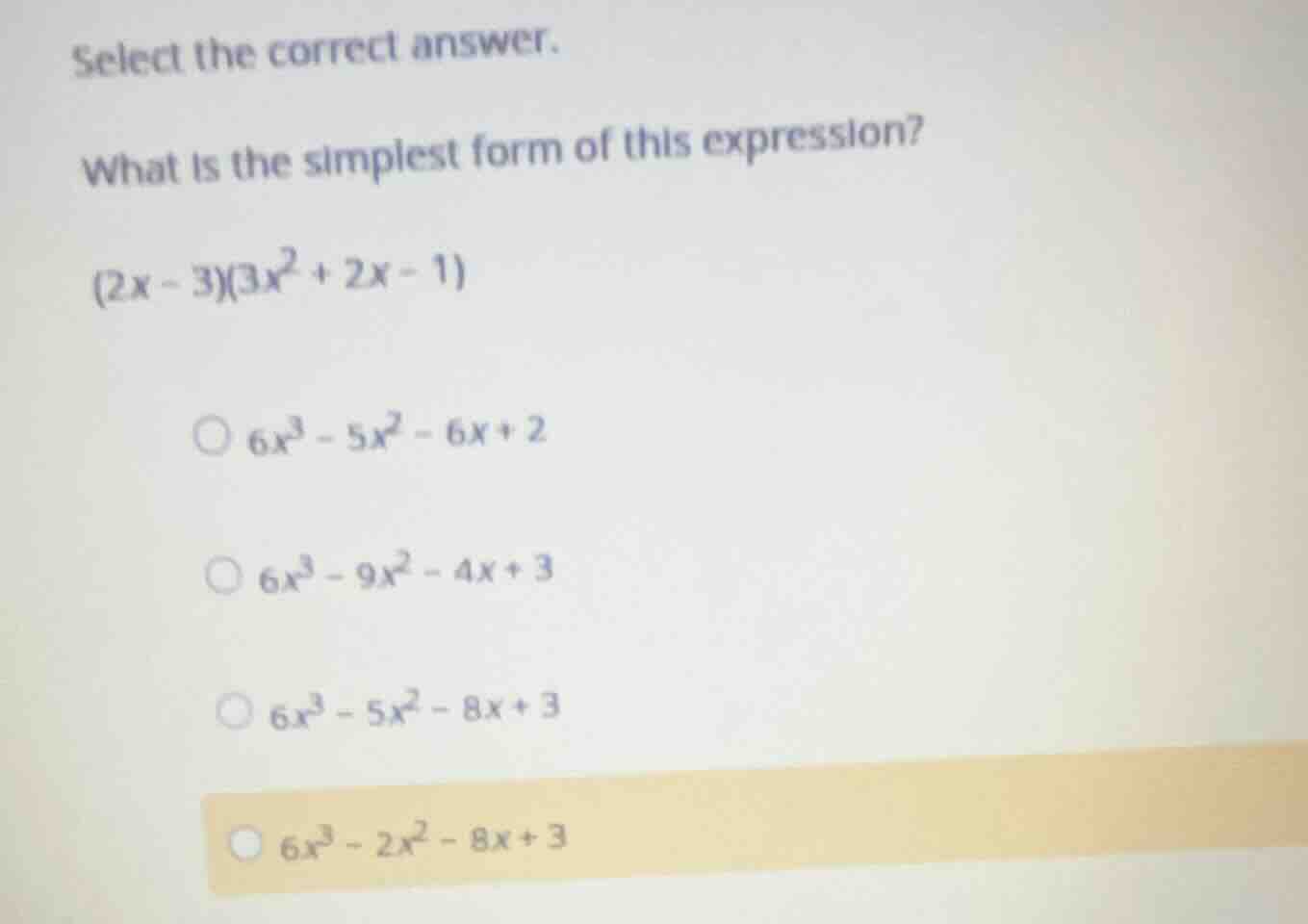 select the correct answer. what is the simplest form of this expression…