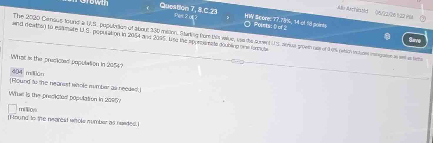 the 2020 census found a u.s. population of about 330 million. starting …
