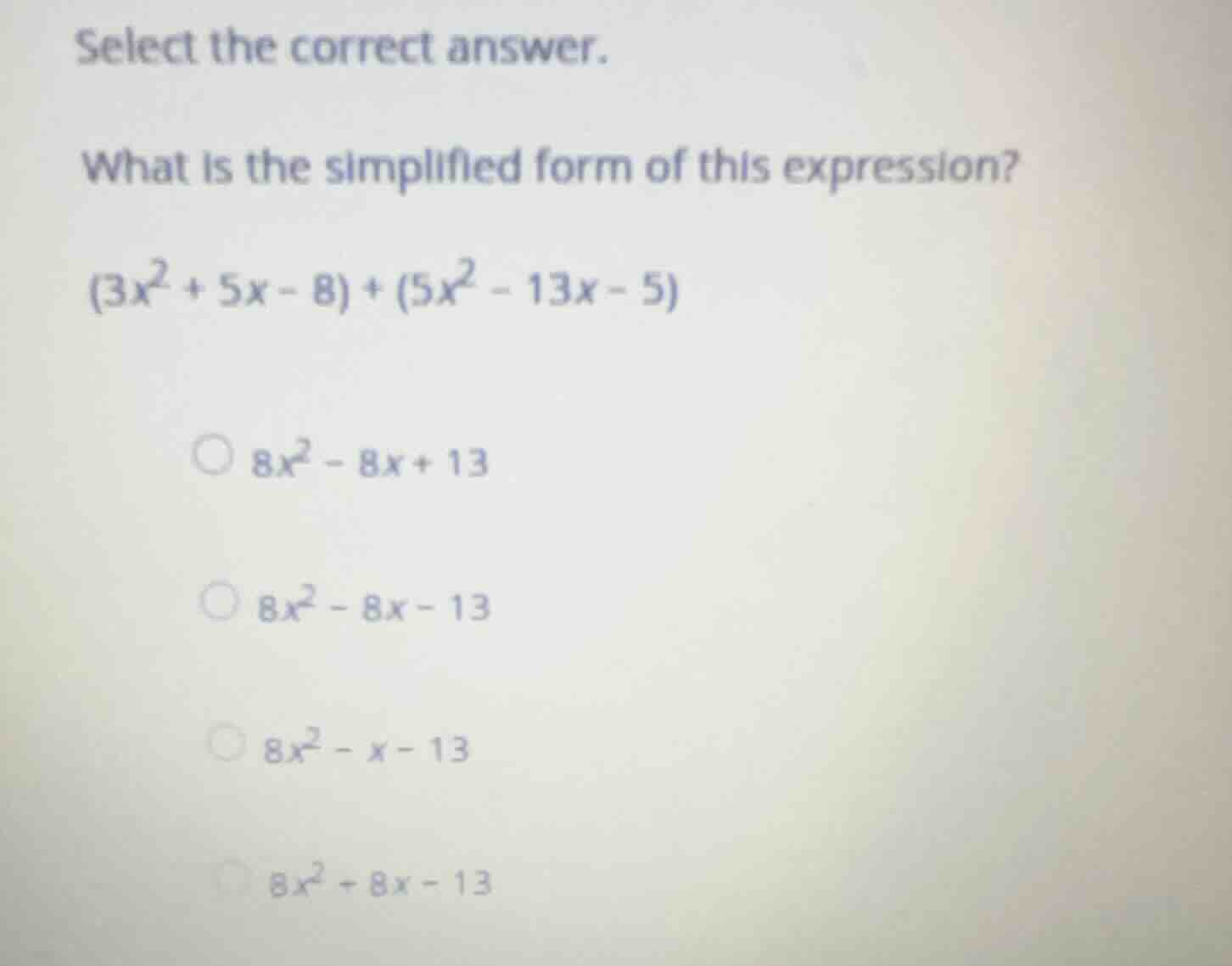 select the correct answer. what is the simplified form of this expressi…