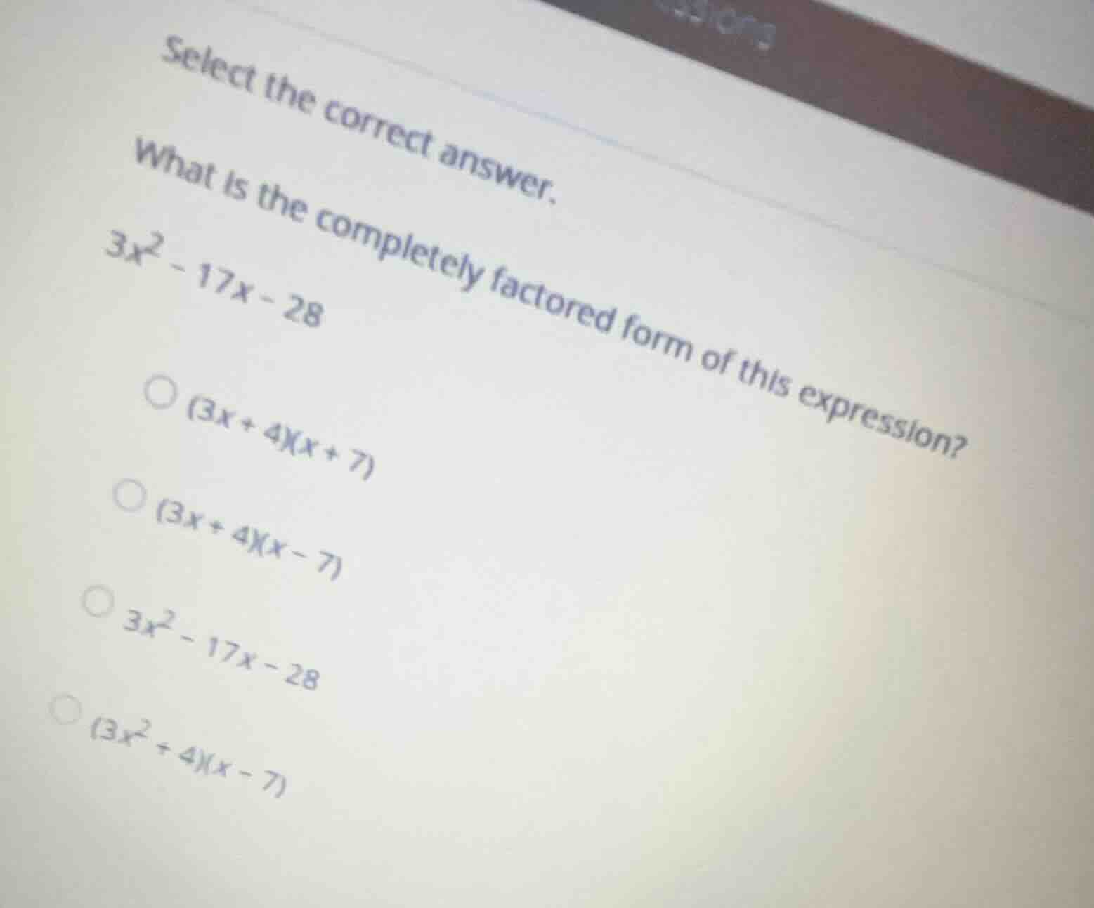 select the correct answer. what is the completely factored form of this…