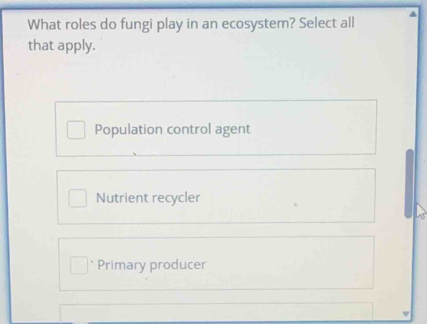 what roles do fungi play in an ecosystem? select all that apply. popula…