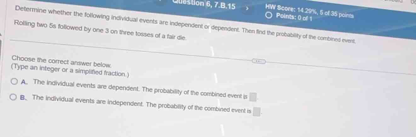 determine whether the following individual events are independent or de…