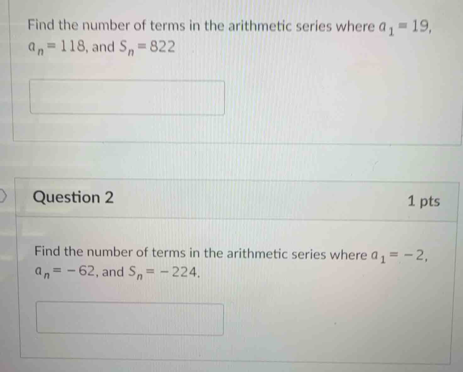 find the number of terms in the arithmetic series where \\(a_1 = 19\\),…