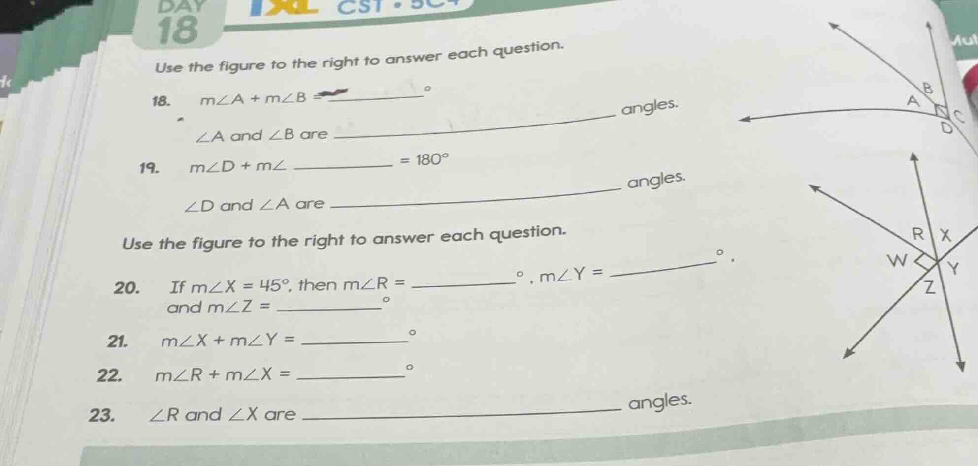 use the figure to the right to answer each question. 18. \\(m\\angle a …