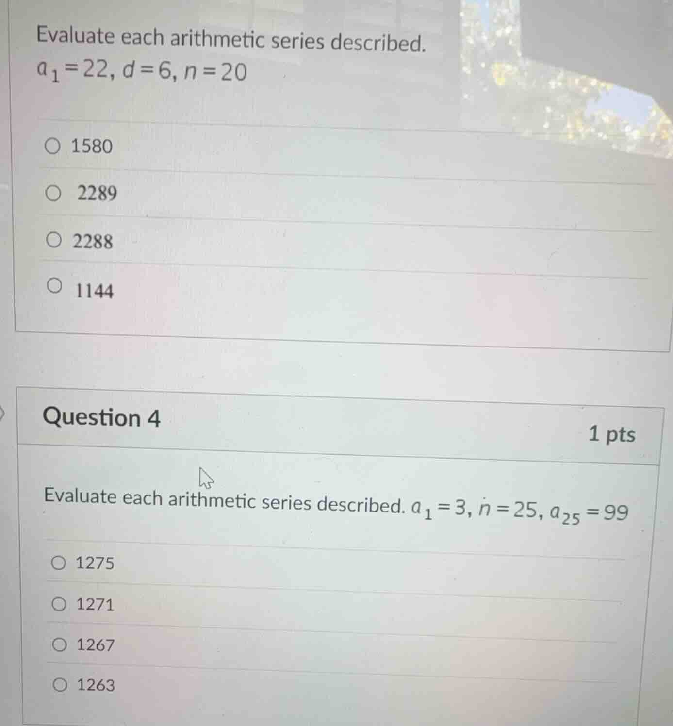 evaluate each arithmetic series described. \\(a_1 = 22\\), \\(d = 6\\),…