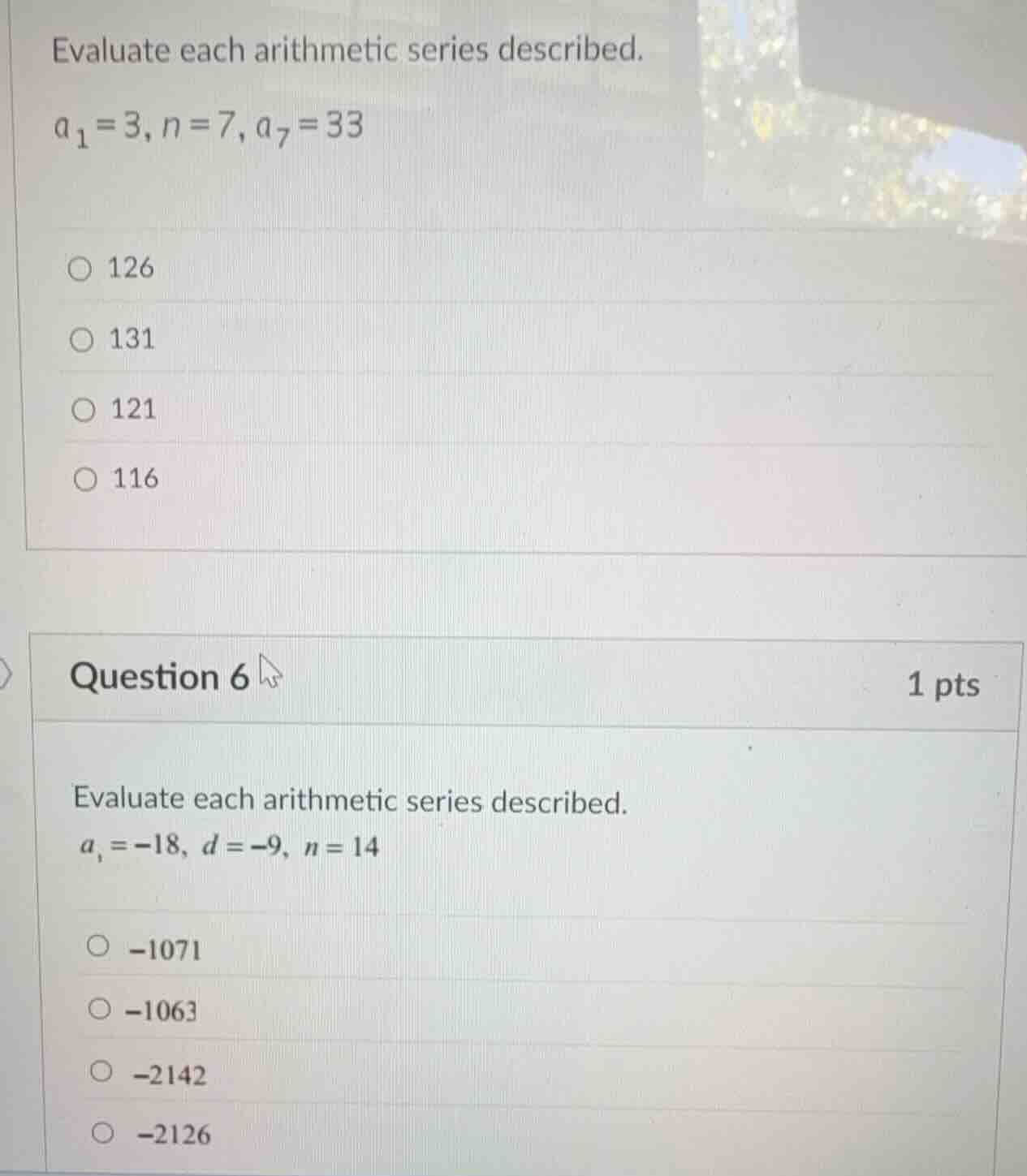 evaluate each arithmetic series described. \\(a_1 = 3, n = 7, a_7 = 33\…