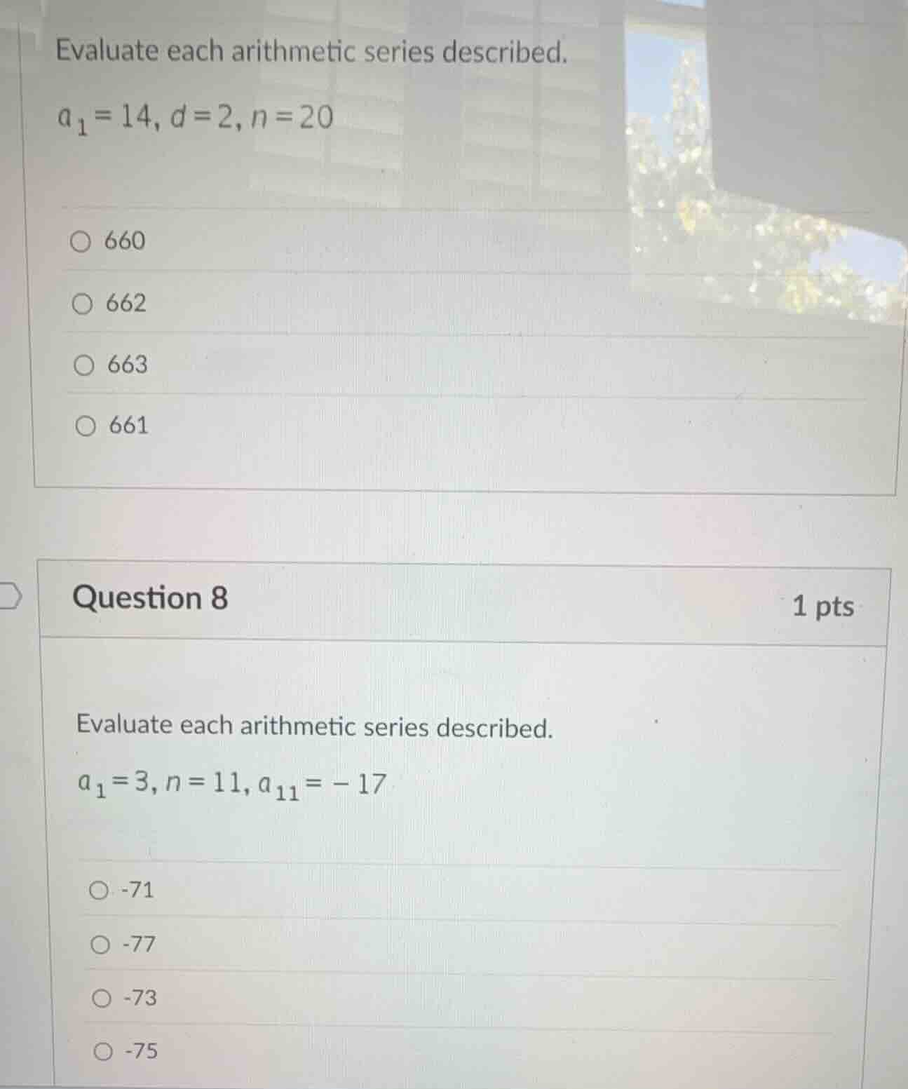 evaluate each arithmetic series described. \\(a_1 = 14, d = 2, n = 20\\…