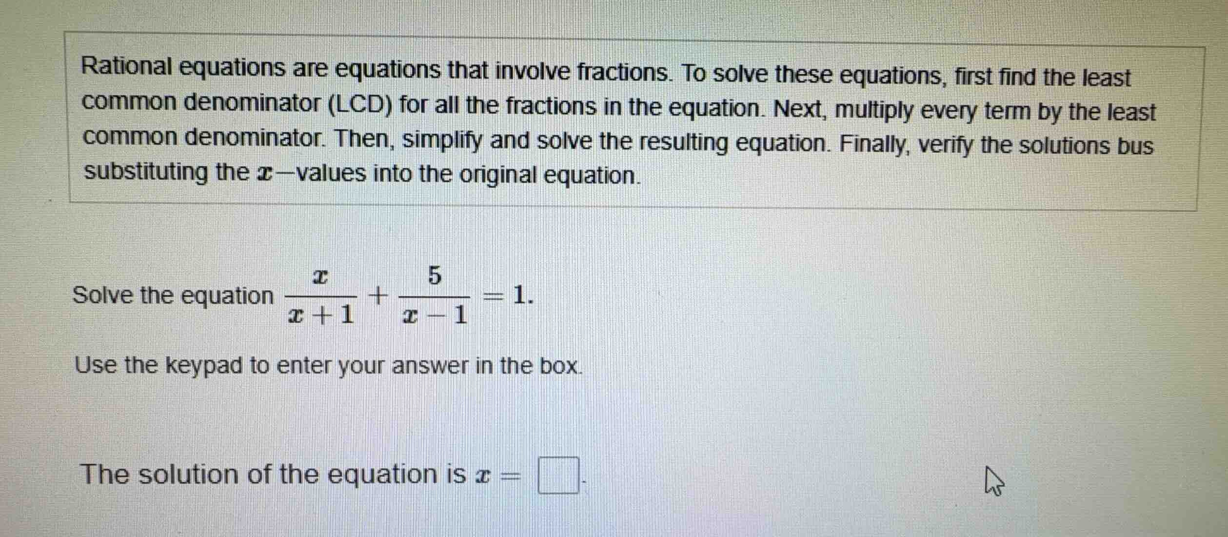 rational equations are equations that involve fractions. to solve these…