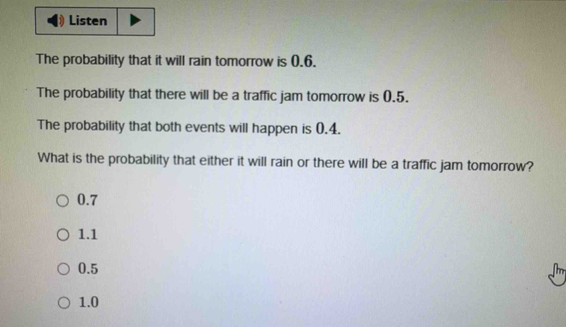 the probability that it will rain tomorrow is 0.6. the probability that…