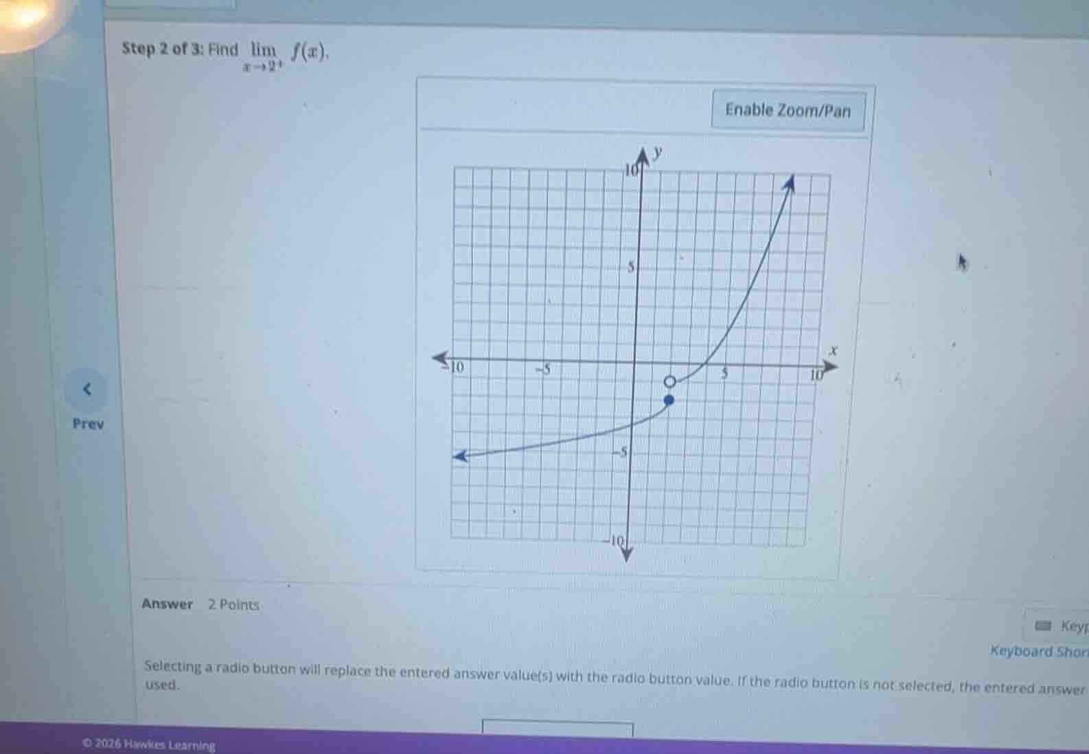 step 2 of 3: find \\(\\lim_{x \\to 2^+} f(x)\\).
