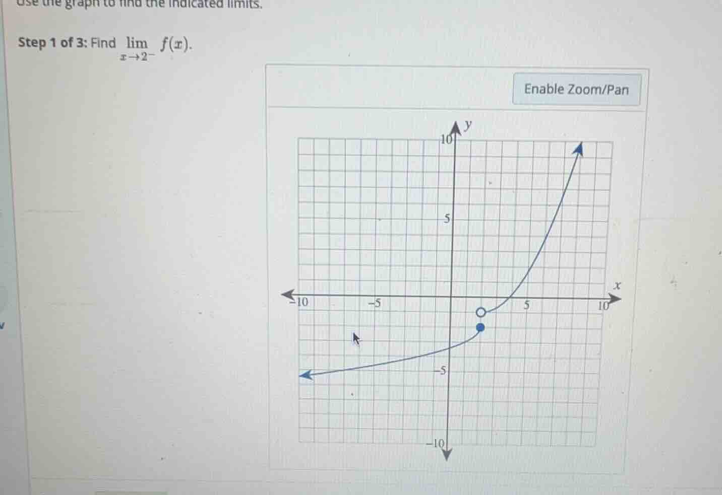 use the graph to find the indicated limits. step 1 of 3: find \\(\\lim_…