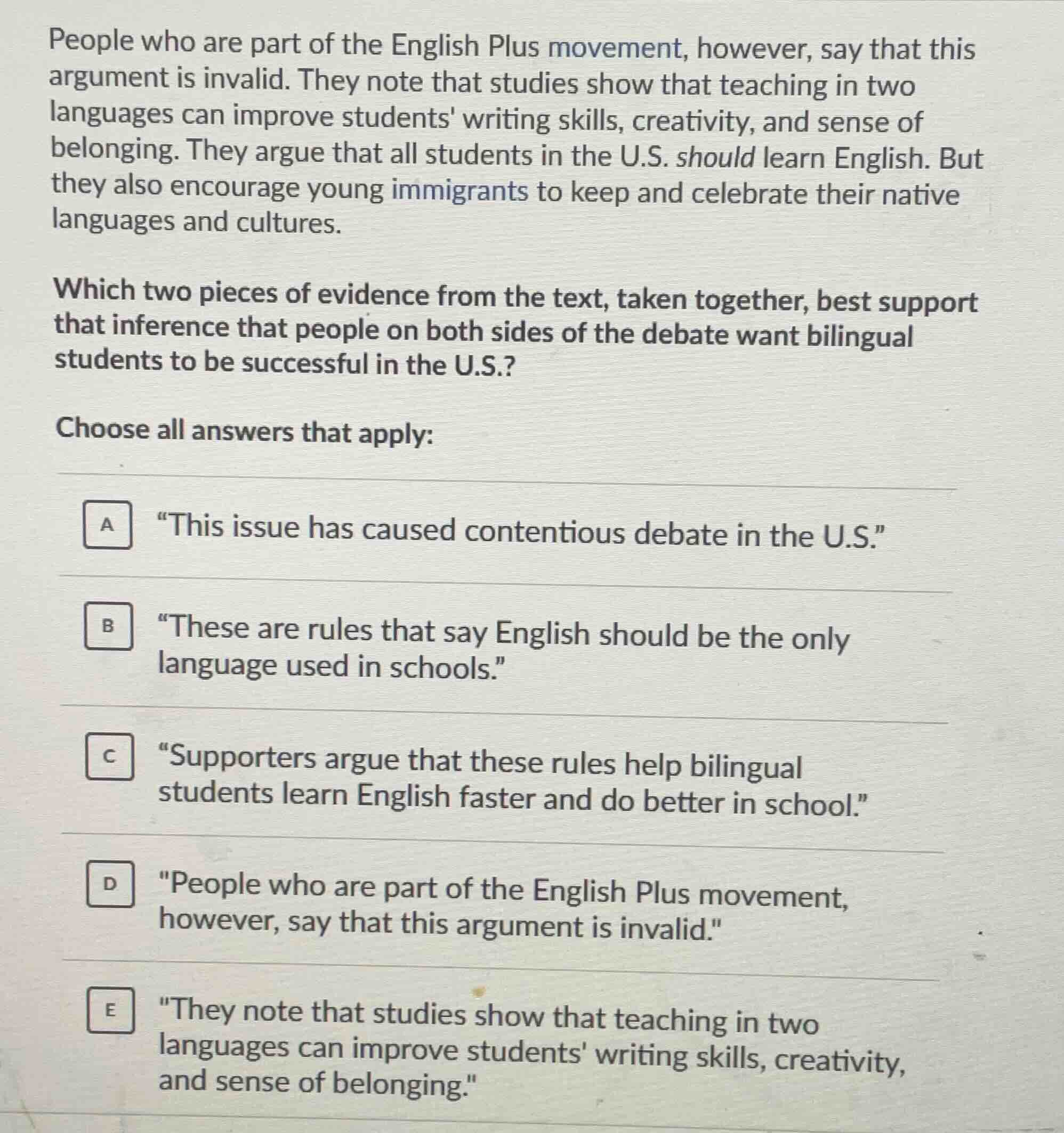 people who are part of the english plus movement, however, say that thi…