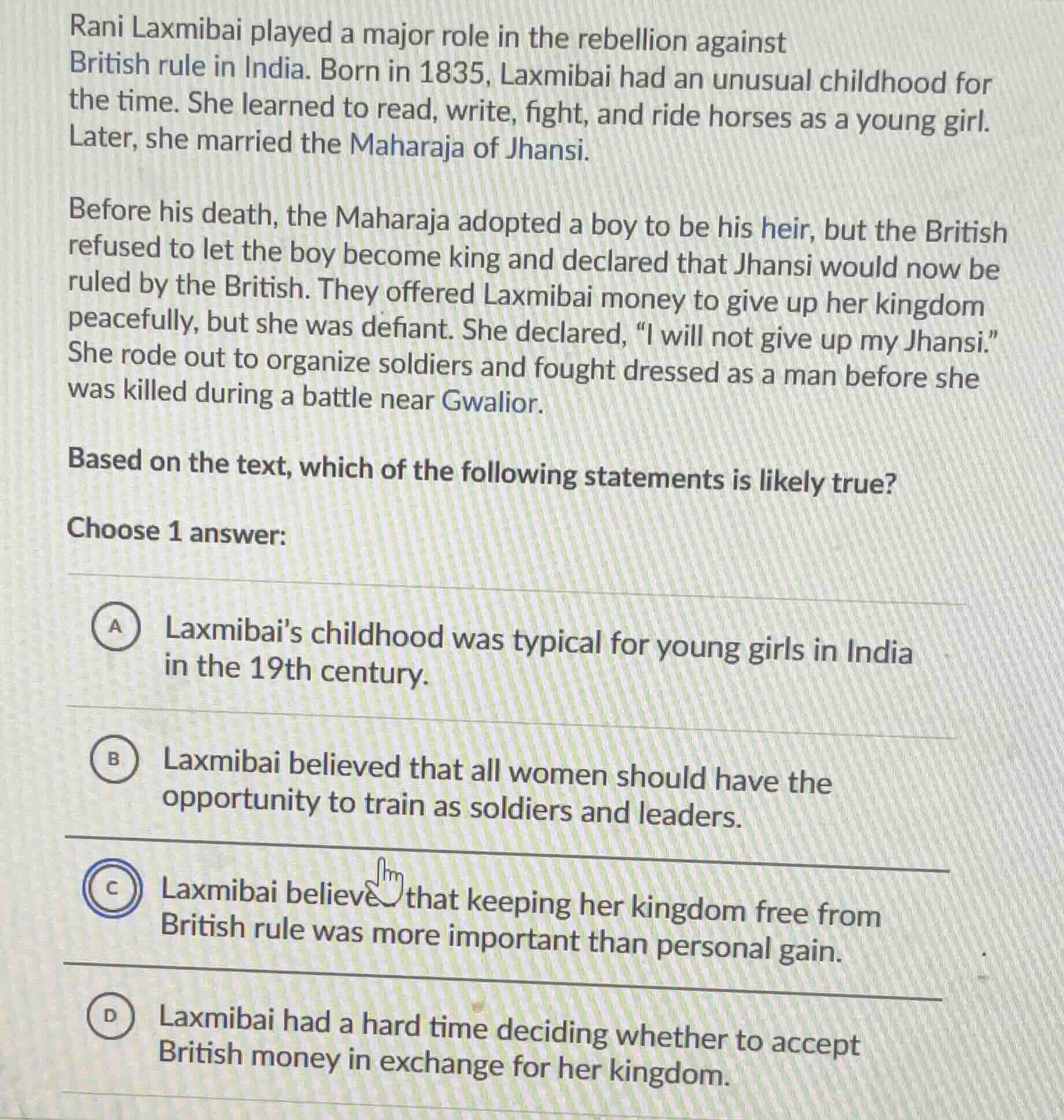 rani laxmibai played a major role in the rebellion against british rule…