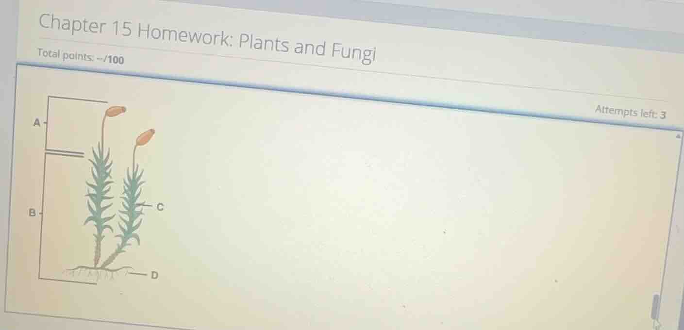 chapter 15 homework: plants and fungi total points: -/100 attempts left…
