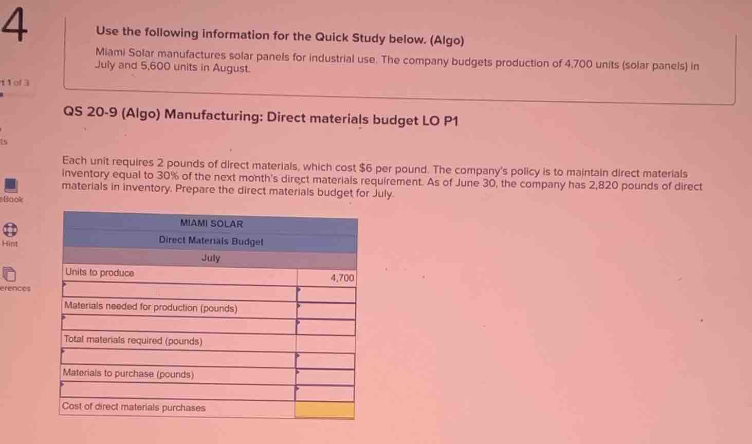 use the following information for the quick study below. (algo) miami s…