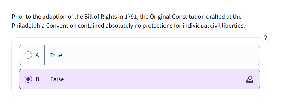 prior to the adoption of the bill of rights in 1791, the original const…