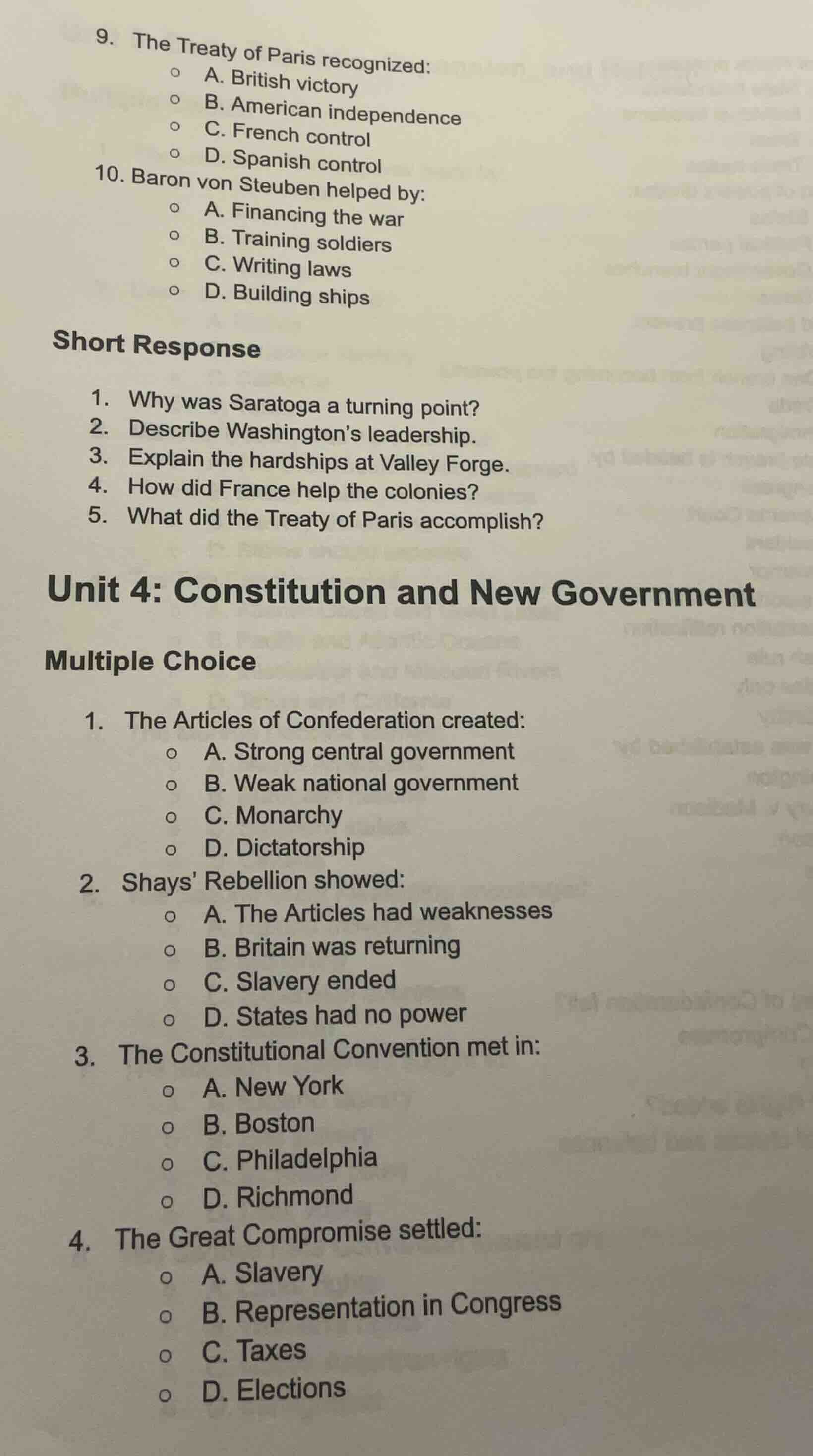 9. the treaty of paris recognized: * a. british victory * b. american i…
