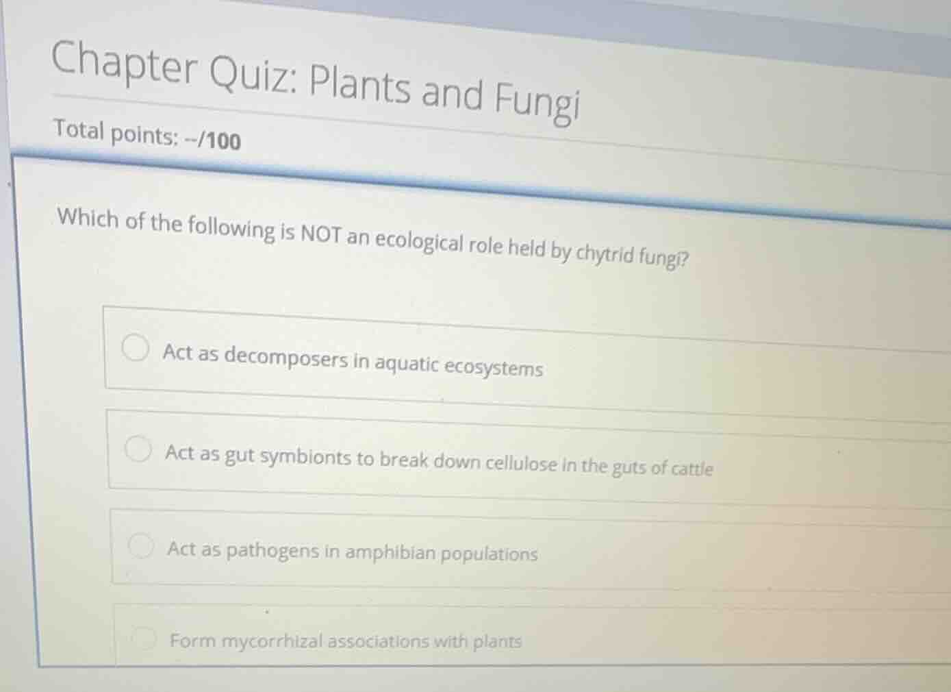 which of the following is not an ecological role held by chytrid fungi?…