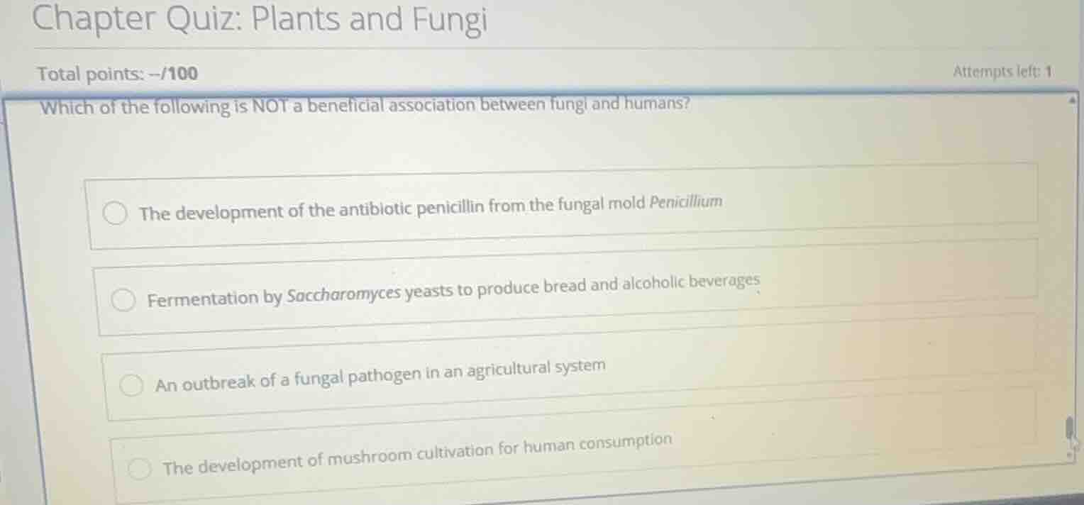chapter quiz: plants and fungi total points: --/100 attempts left: 1 wh…