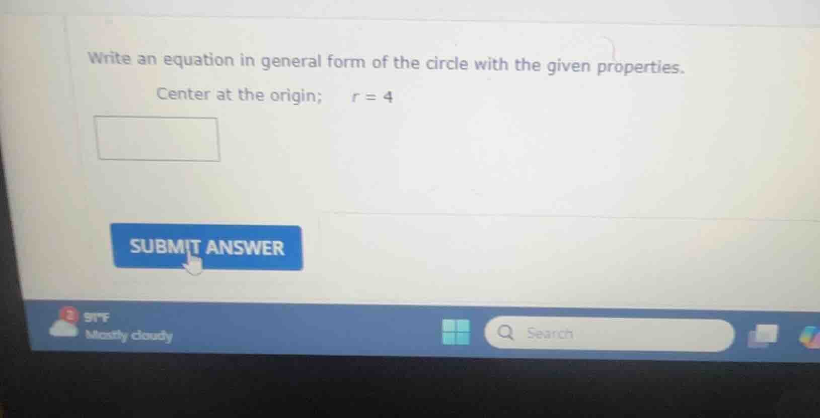write an equation in general form of the circle with the given properti…