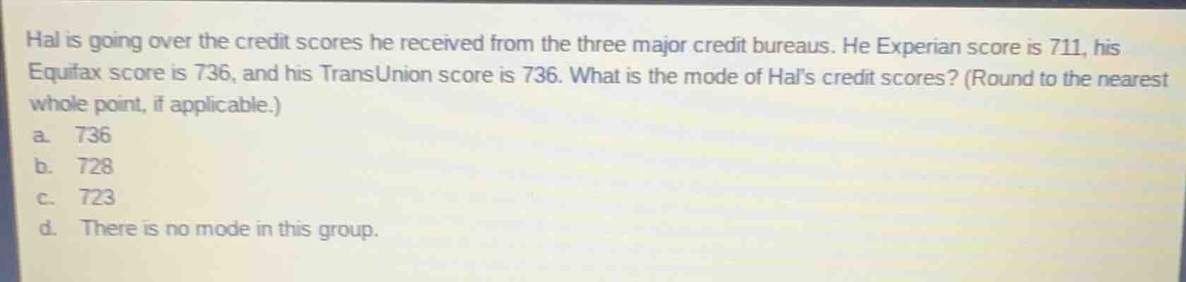hal is going over the credit scores he received from the three major cr…