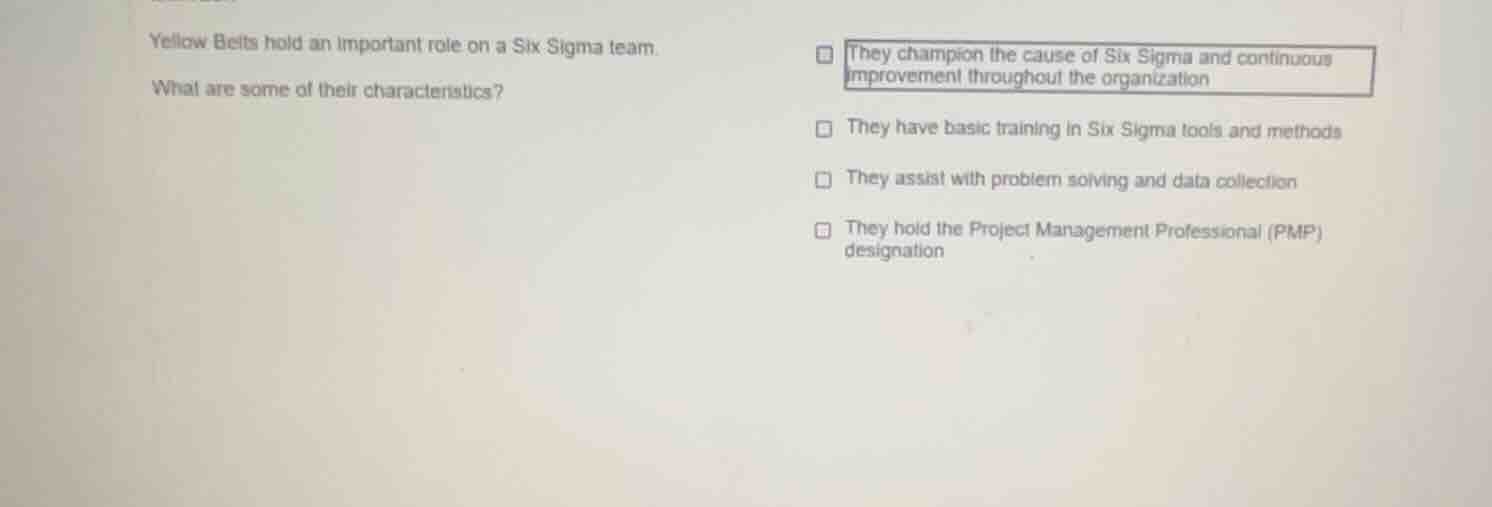 yellow belts hold an important role on a six sigma team. what are some …
