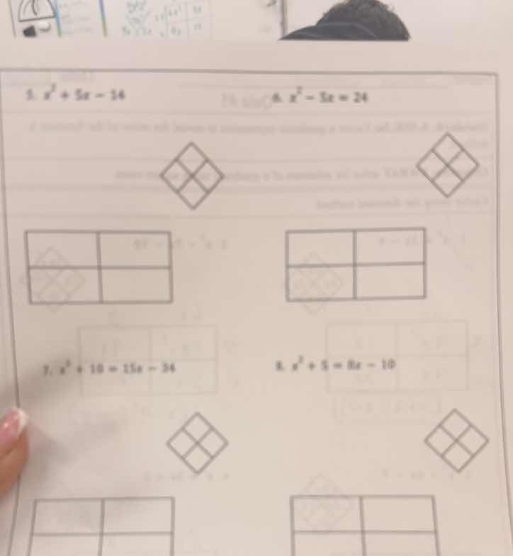 5. (x^2 + 5x - 14) 6. (x^2 - 5x - 24) 7. (x^2 + 10 - 15x - 34) 8. (x^2 …