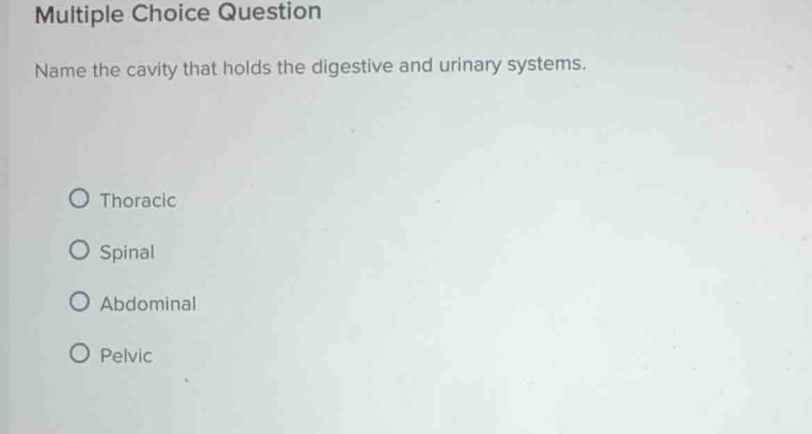 multiple choice question name the cavity that holds the digestive and u…