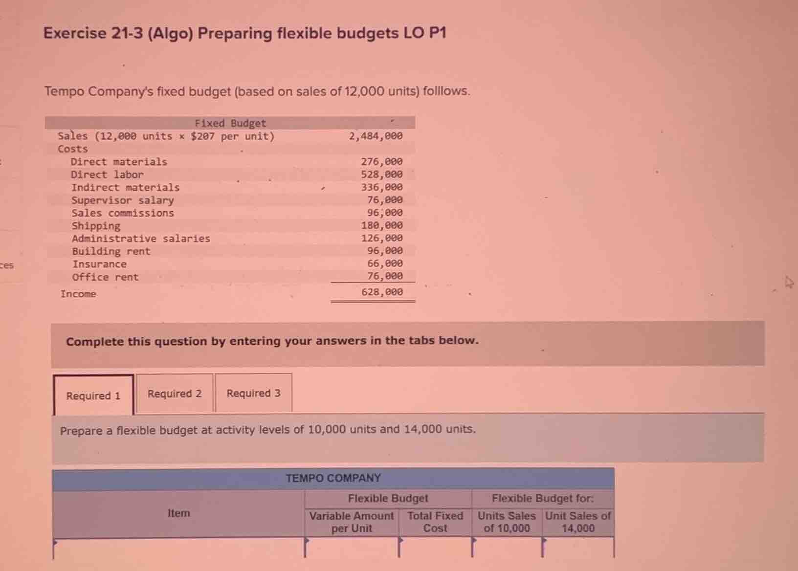 exercise 21-3 (algo) preparing flexible budgets lo p1 tempo companys fi…