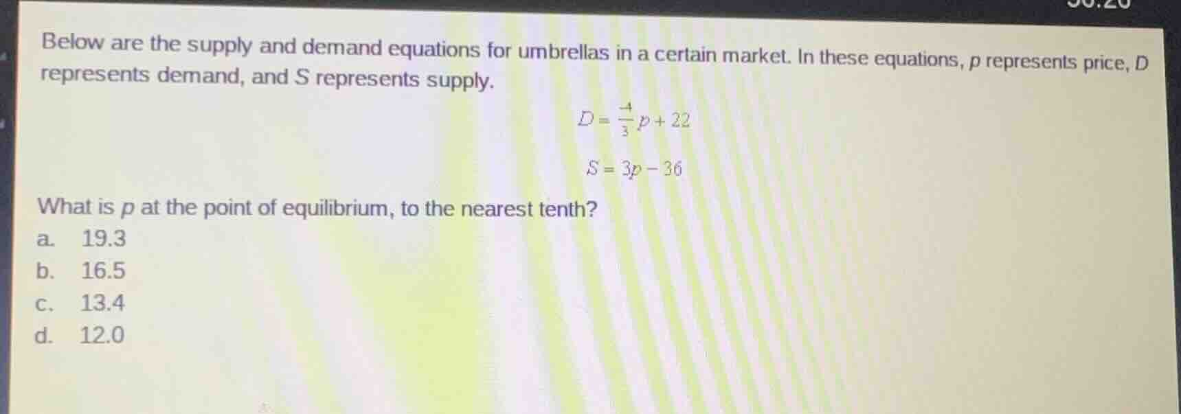 below are the supply and demand equations for umbrellas in a certain ma…