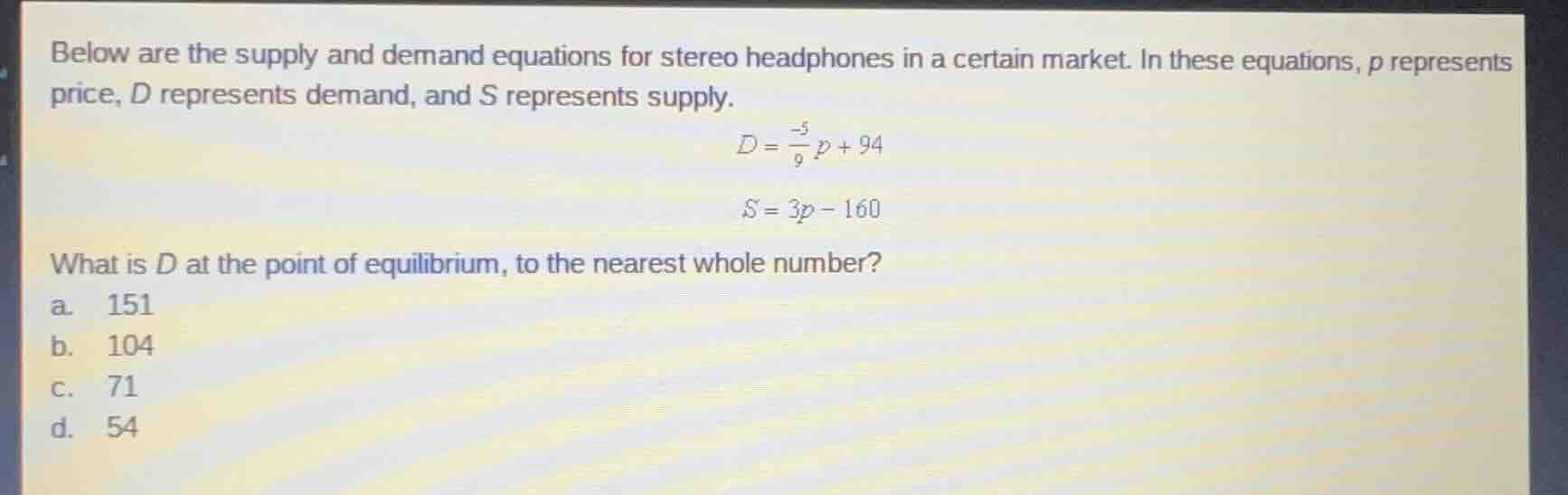below are the supply and demand equations for stereo headphones in a ce…