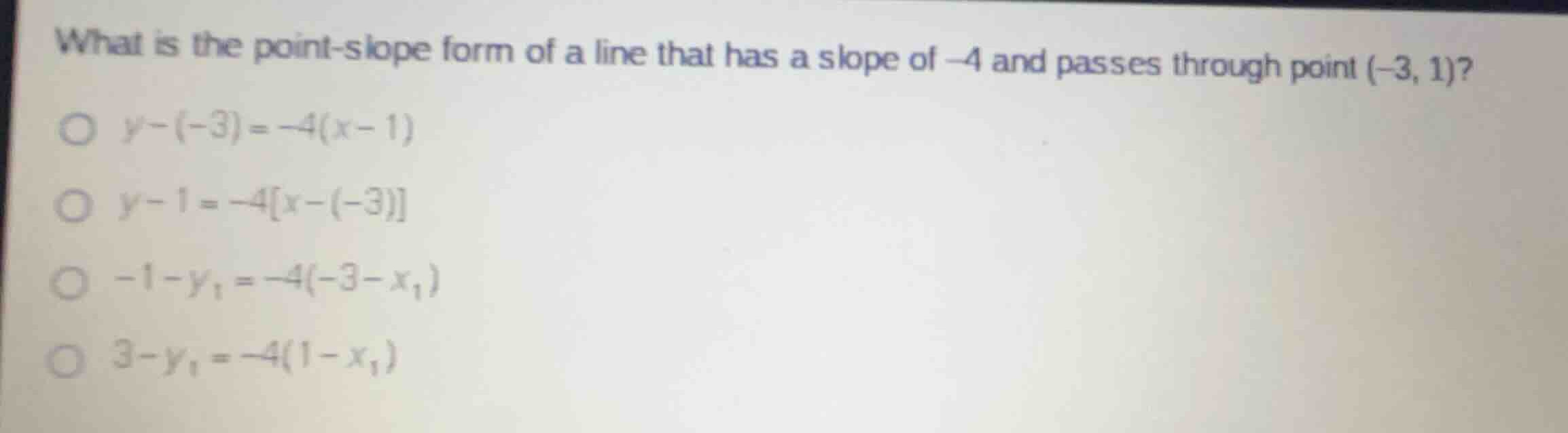 what is the point-slope form of a line that has a slope of \\(-4\\) and…