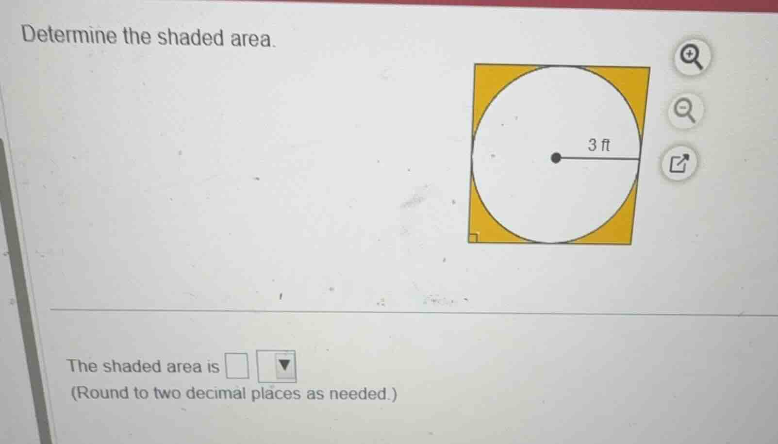determine the shaded area. the shaded area is (round to two decimal pla…