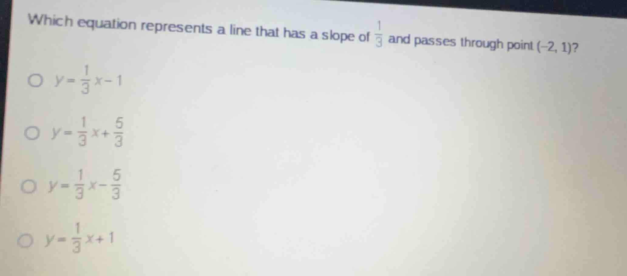 which equation represents a line that has a slope of \\(\\frac{1}{3}\\)…