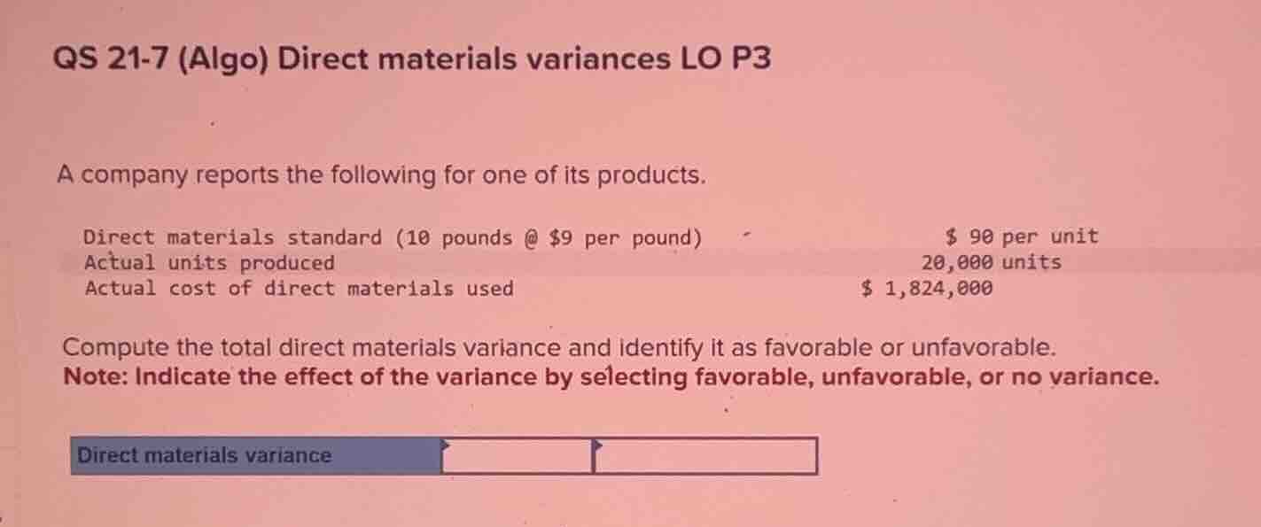 qs 21-7 (algo) direct materials variances lo p3 a company reports the f…